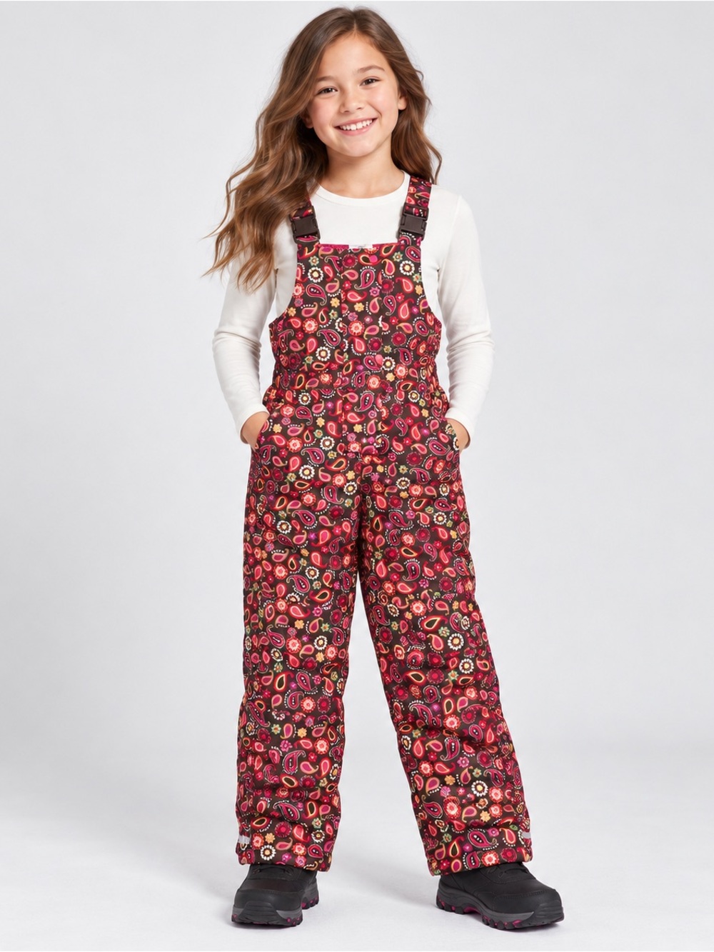 Hanna Andersson Kids Snow Bib Overalls Size 140 9-10 Floral Paisley Insulated